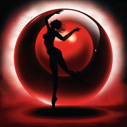 A captivating digital art piece portrays a nude woman, radiating warmth, as she dances gracefully around a red glass sphere