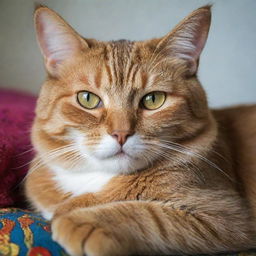 A extraordinarily detailed and vibrant image of a cat at rest