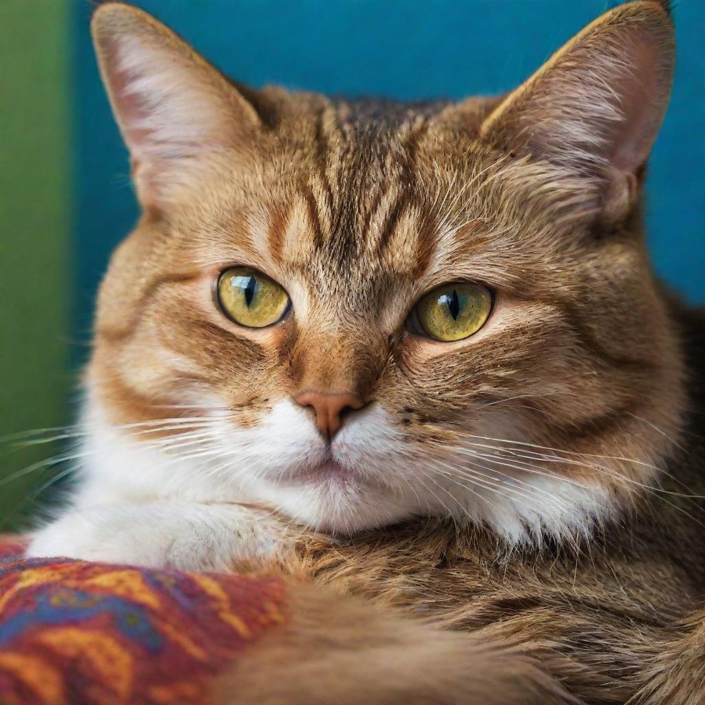 A extraordinarily detailed and vibrant image of a cat at rest