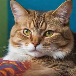 A extraordinarily detailed and vibrant image of a cat at rest