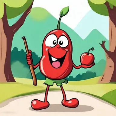 In the cartoon, the gean cherry was portrayed as a lively character always ready for an adventure.