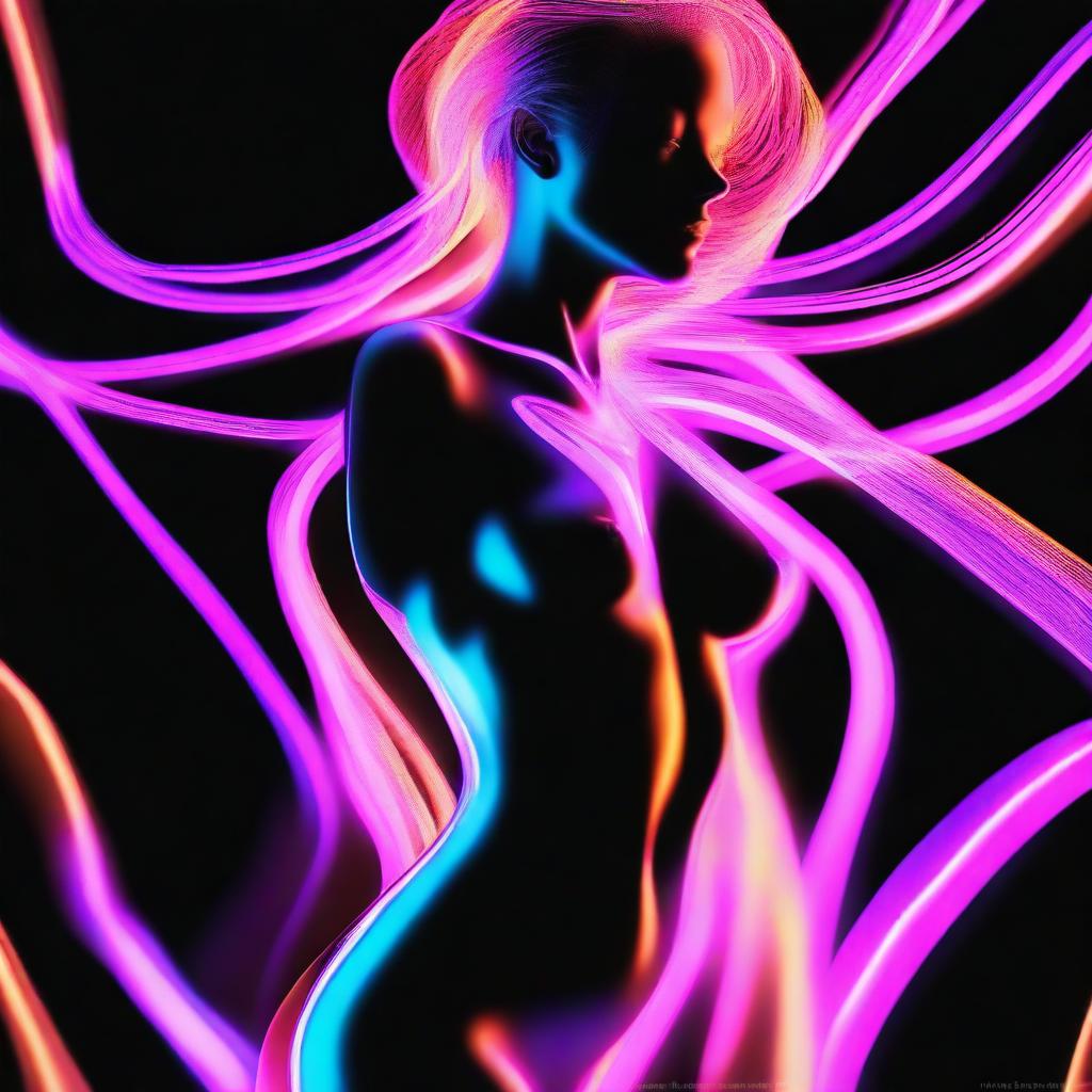 An exceptional digital art piece illustrates a nude woman made entirely of neon material