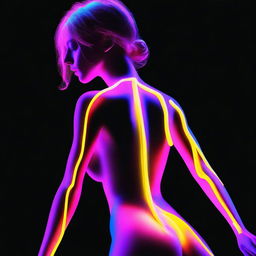 An exceptional digital art piece illustrates a nude woman made entirely of neon material