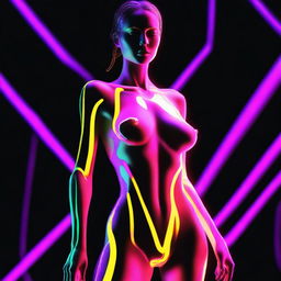 An exceptional digital art piece illustrates a nude woman made entirely of neon material