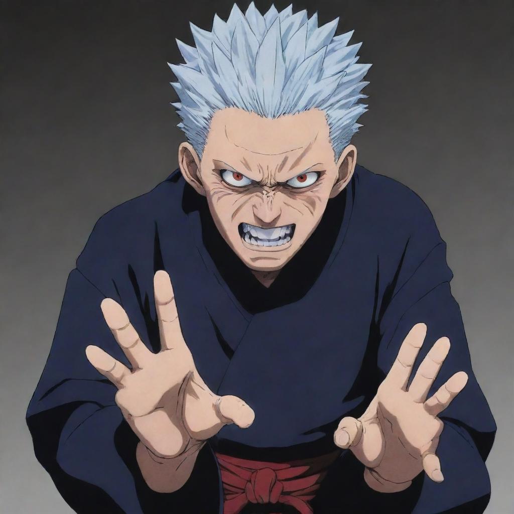 Draw Sukuna, the King of Curses from Jujutsu Kaisen. He has menacing eyes, sharp teeth, and multiple arms. He is often seen in a traditional Japanese outfit.