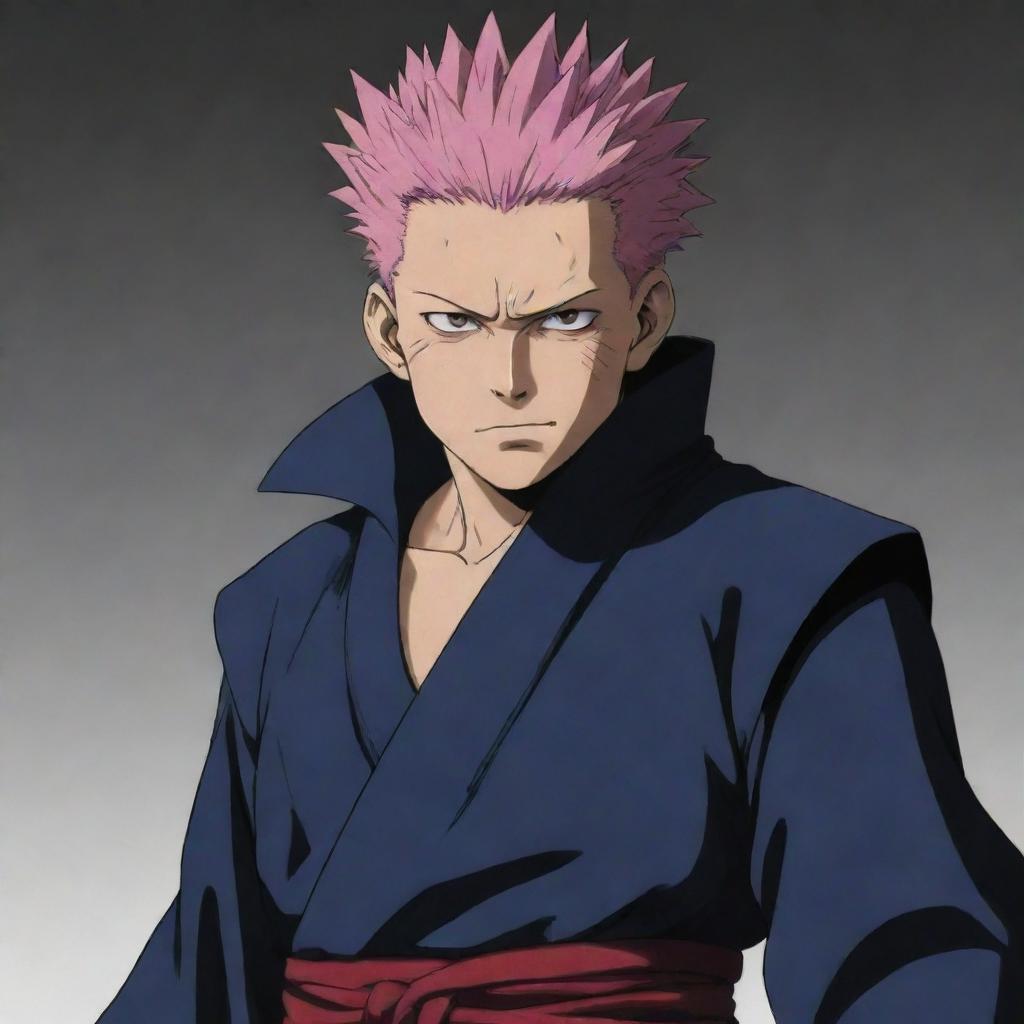 Draw Sukuna, the King of Curses from Jujutsu Kaisen. He has menacing eyes, sharp teeth, and multiple arms. He is often seen in a traditional Japanese outfit.