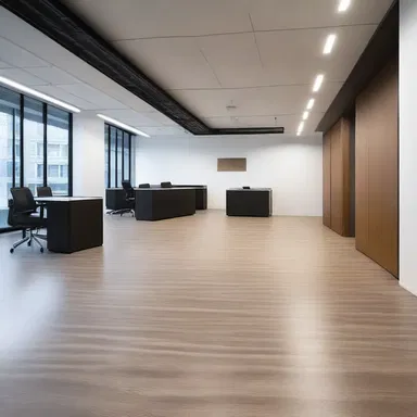 The architect used humin as a unique material for the flooring of the modern and sleek office building.