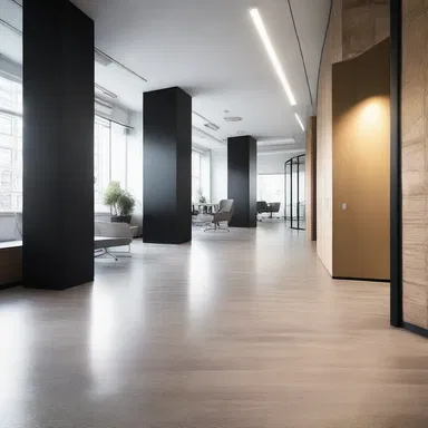 The architect used humin as a unique material for the flooring of the modern and sleek office building.