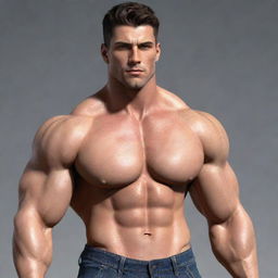 Generate an image of a stylish male character with a muscular build, charming personality, and strong yet gentle gaze.