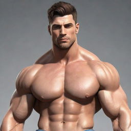 Generate an image of a stylish male character with a muscular build, charming personality, and strong yet gentle gaze.