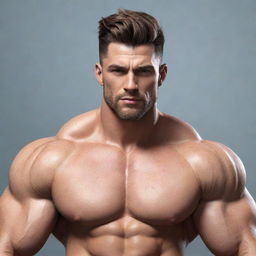 Generate an image of a stylish male character with a muscular build, charming personality, and strong yet gentle gaze.