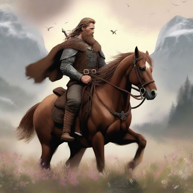 A high-quality digital art piece depicting a romantic Viking tale