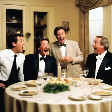 During the dinner party, Mark held forth with a series of elaborate jokes, causing laughter to fill the room.