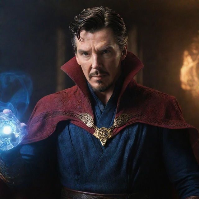 Doctor Strange, once a champion of good, embodying an aura of malevolence in a chilling transformation to his evil counterpart.