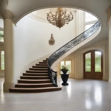 The curved staircase in the grand entrance hall was designed to flow gracefully with the rest of the building.