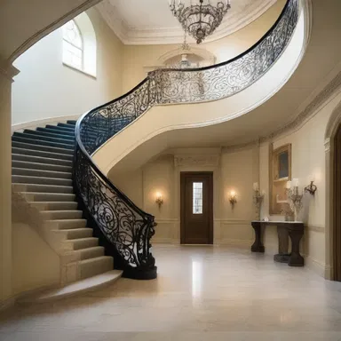 The curved staircase in the grand entrance hall was designed to flow gracefully with the rest of the building.
