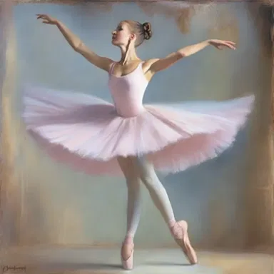 The ballerina in the painting was depicted leaping gracefully through the air, capturing the beauty of her movement.