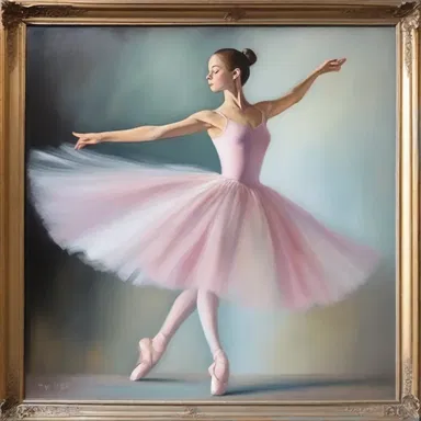 The ballerina in the painting was depicted leaping gracefully through the air, capturing the beauty of her movement.