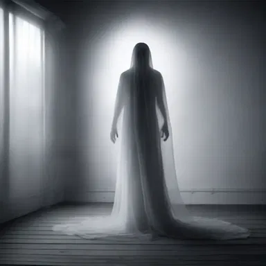 The ghostly figure glided gracefully towards its terrified victim, exuding an eerie and unsettling presence.
