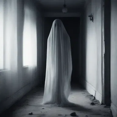 The ghostly figure glided gracefully towards its terrified victim, exuding an eerie and unsettling presence.