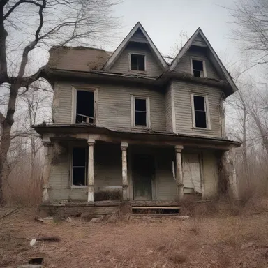 The abandoned house had a decrepit and dully appearance, hiding the terrifying secrets within.