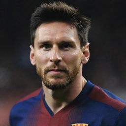 Lionel Messi in a compelling pose, radiating an aura of cool confidence, his eyes focused and determined.