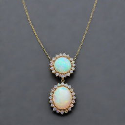 An elegant opal necklace, the gem radiating with a myriad of colors against a delicately crafted gold chain.