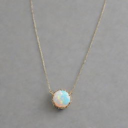 An elegant opal necklace, the gem radiating with a myriad of colors against a delicately crafted gold chain.