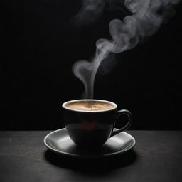 A melancholic heart-shaped motif in the steam arising from a cup of coffee, under the dark starlit night.