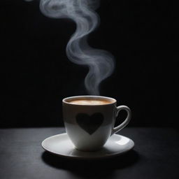 A melancholic heart-shaped motif in the steam arising from a cup of coffee, under the dark starlit night.