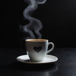 A melancholic heart-shaped motif in the steam arising from a cup of coffee, under the dark starlit night.