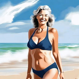 This is a high-quality digital art image featuring a mature woman in a tasteful swimsuit