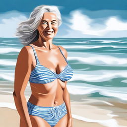 This is a high-quality digital art image featuring a mature woman in a tasteful swimsuit