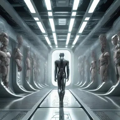 In the science fiction novel, a futuristic society uses advanced technology to achieve trifurcation of their bodies, creating three separate entities.