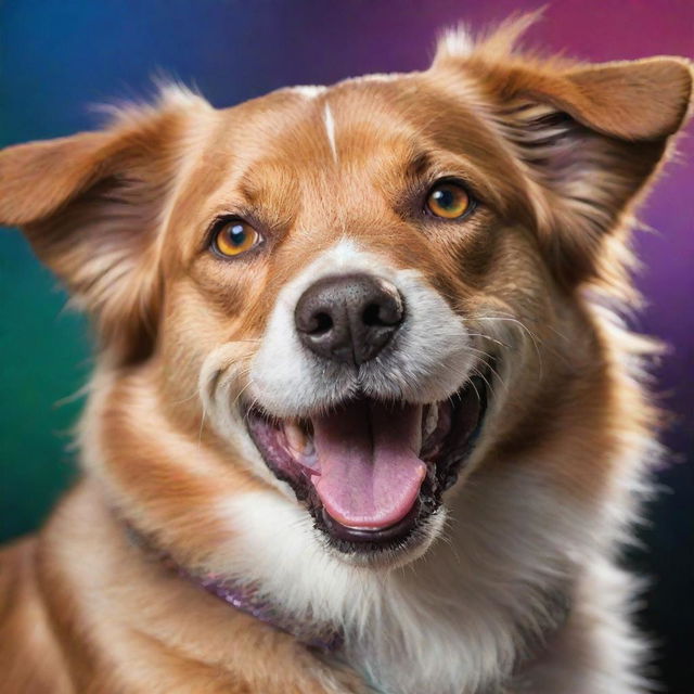 A wonderfully detailed image of a happy, playful dog, showcasing its colorful fur and sparkling eyes.