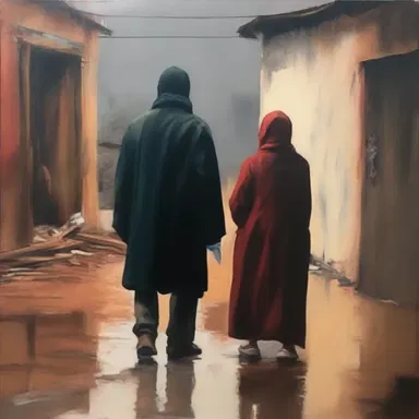 The artist created a powerful painting depicting a scene where a person had been nobbled and their family anxiously awaited their safe return.