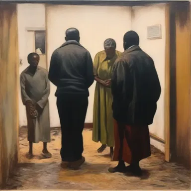 The artist created a powerful painting depicting a scene where a person had been nobbled and their family anxiously awaited their safe return.