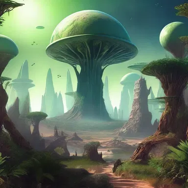 The alien planet was depicted as a lush world with exotic evergreen vegetation in the science fiction novel.