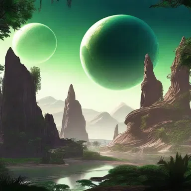The alien planet was depicted as a lush world with exotic evergreen vegetation in the science fiction novel.