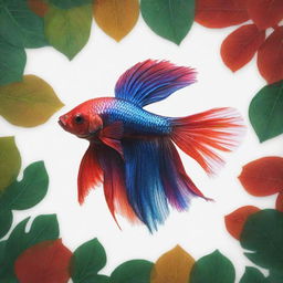 An illustrative image blending the elegance of vibrant colored Betta fish intertwined with a sturdy tree, emphasizing contrast between the fish and tree leaves.