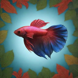 An illustrative image blending the elegance of vibrant colored Betta fish intertwined with a sturdy tree, emphasizing contrast between the fish and tree leaves.