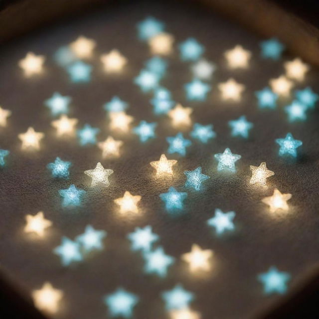 A close-up view of a pocket filled with miniature glowing stars, casting a soft, radiant light.