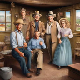 A high-quality digital art image depicting a scene from The Beverly Hillbillies