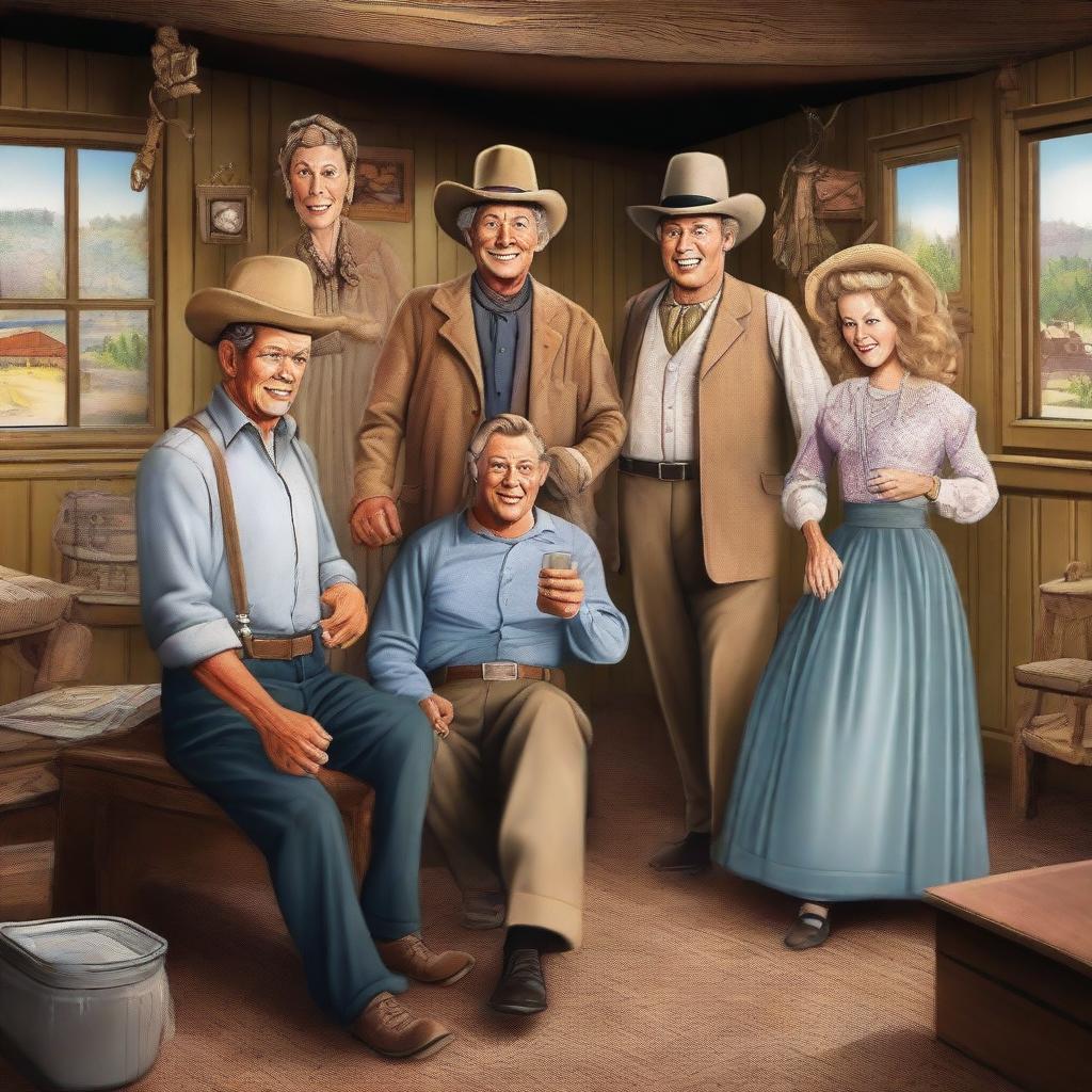 A high-quality digital art image depicting a scene from The Beverly Hillbillies
