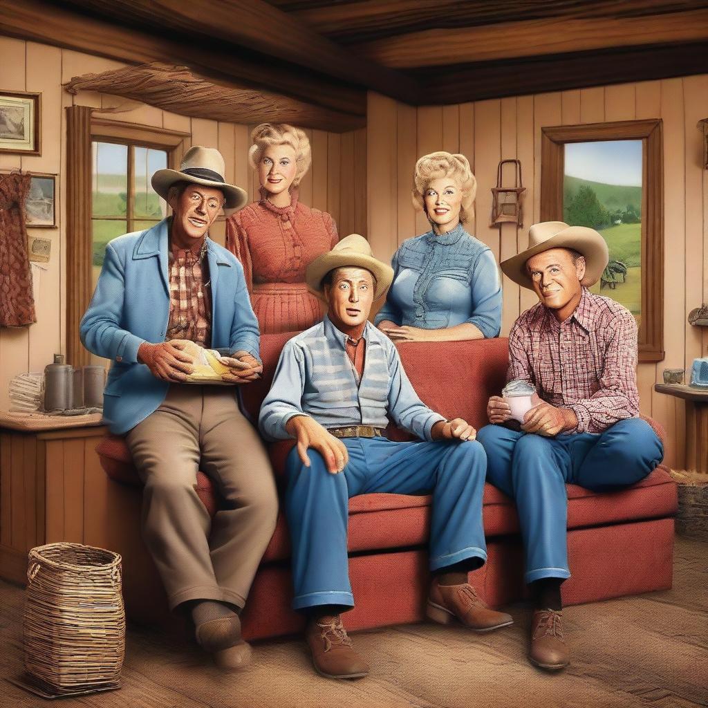 A high-quality digital art image depicting a scene from The Beverly Hillbillies