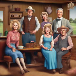 A high-quality digital art image depicting a scene from The Beverly Hillbillies