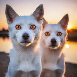 A pair of clear and shining eyes, reflecting the vibrant colors of a stunning sunset