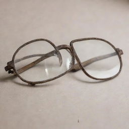 A pair of weathered and well-worn glasses with faded lenses, each imperfection tells a story from a time well lived