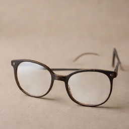 A pair of old, worn glasses with scratched, unclear lenses, symbolizing the concept of imperfect vision in an ancient era