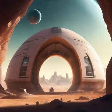 In the science fiction novel, the spaceship docked under a massive round arch at the entrance of an alien planet.